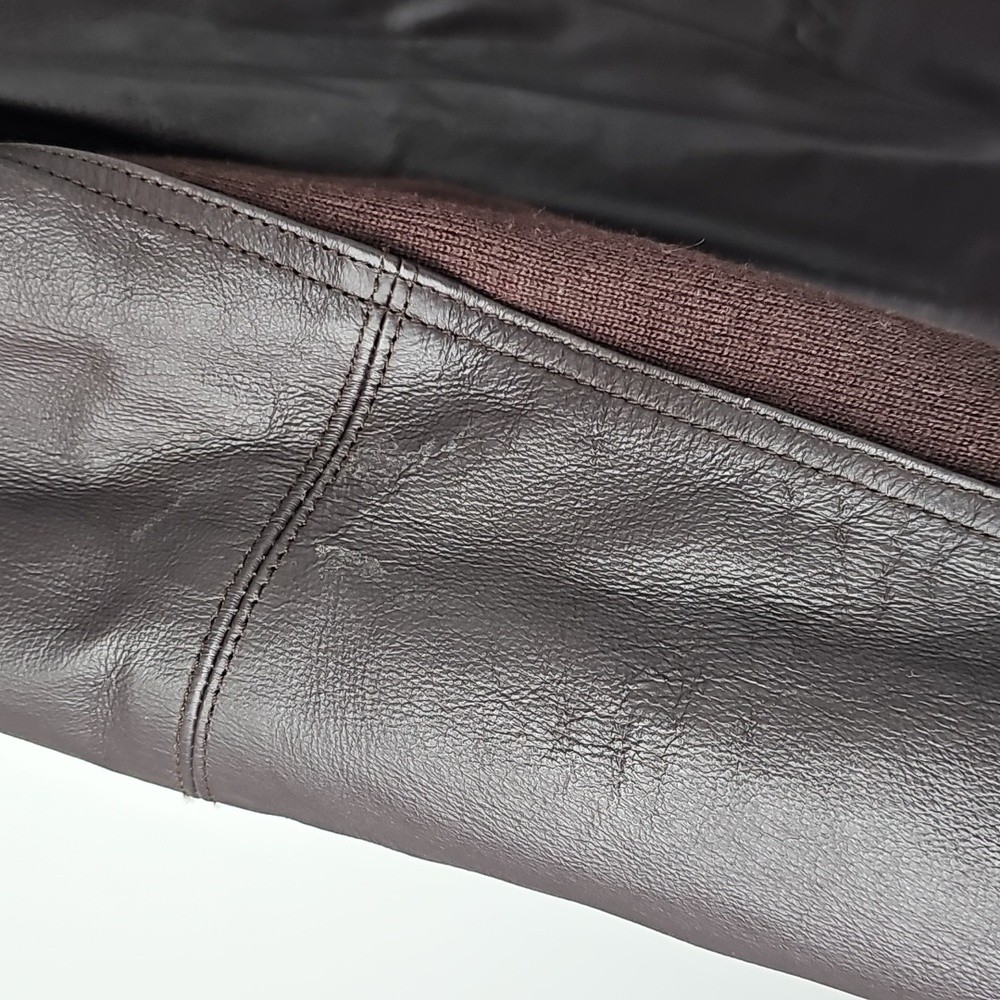 Rich Brown Front Leather Back Sweater Jacket wStitch Design Cozy Office Polished - Picture 7 of 12